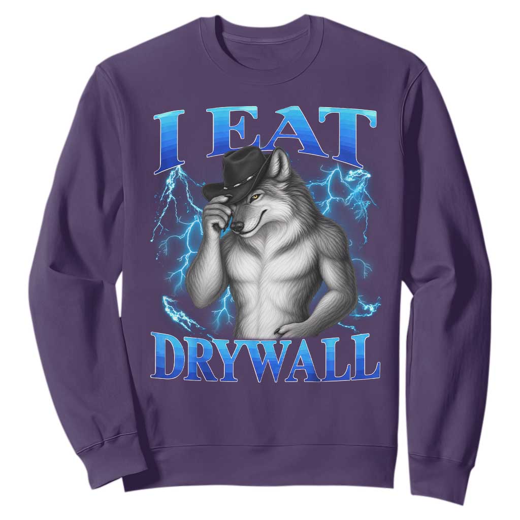 I Eat Drywall Funny Alpha Wolf Sweatshirt Stupid Brainrot Meme Edging Werewolf Boootleg Graphic TS11 Purple Print Your Wear