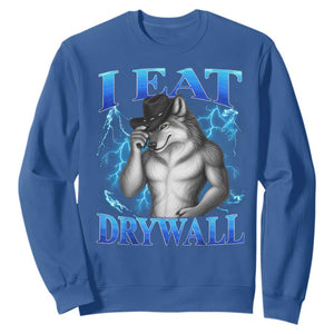 I Eat Drywall Funny Alpha Wolf Sweatshirt Stupid Brainrot Meme Edging Werewolf Boootleg Graphic TS11 Royal Blue Print Your Wear