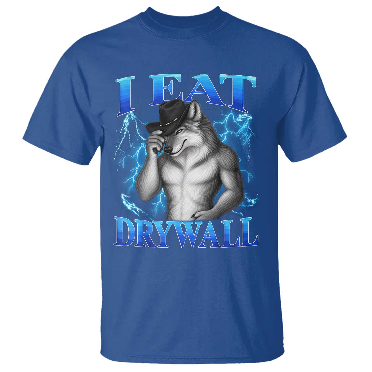 I Eat Drywall Funny Alpha Wolf T Shirt Stupid Brainrot Meme Edging Werewolf Boootleg Graphic TS11 Royal Blue Print Your Wear