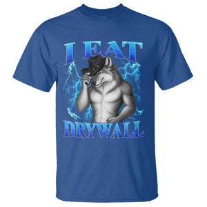 I Eat Drywall Funny Alpha Wolf T Shirt Stupid Brainrot Meme Edging Werewolf Boootleg Graphic TS11 Royal Blue Print Your Wear