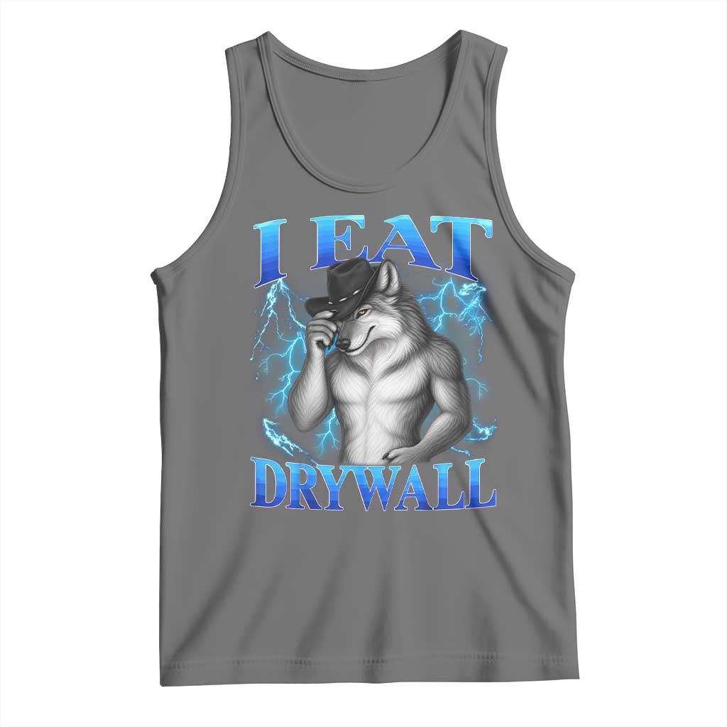 I Eat Drywall Funny Alpha Wolf Tank Top Stupid Brainrot Meme Edging Werewolf Boootleg Graphic TS11 Black Heather Print Your Wear