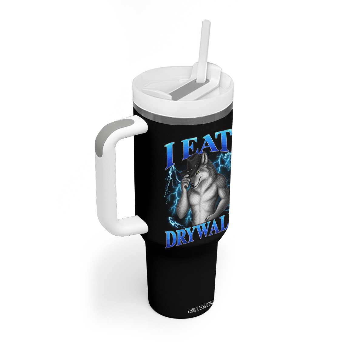 I Eat Drywall Funny Alpha Wolf Tumbler With Handle Stupid Brainrot Meme Edging Werewolf Boootleg Graphic TS11 Print Your Wear