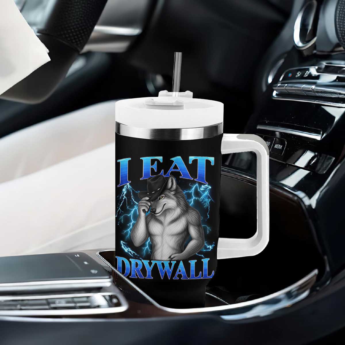 I Eat Drywall Funny Alpha Wolf Tumbler With Handle Stupid Brainrot Meme Edging Werewolf Boootleg Graphic TS11 Print Your Wear