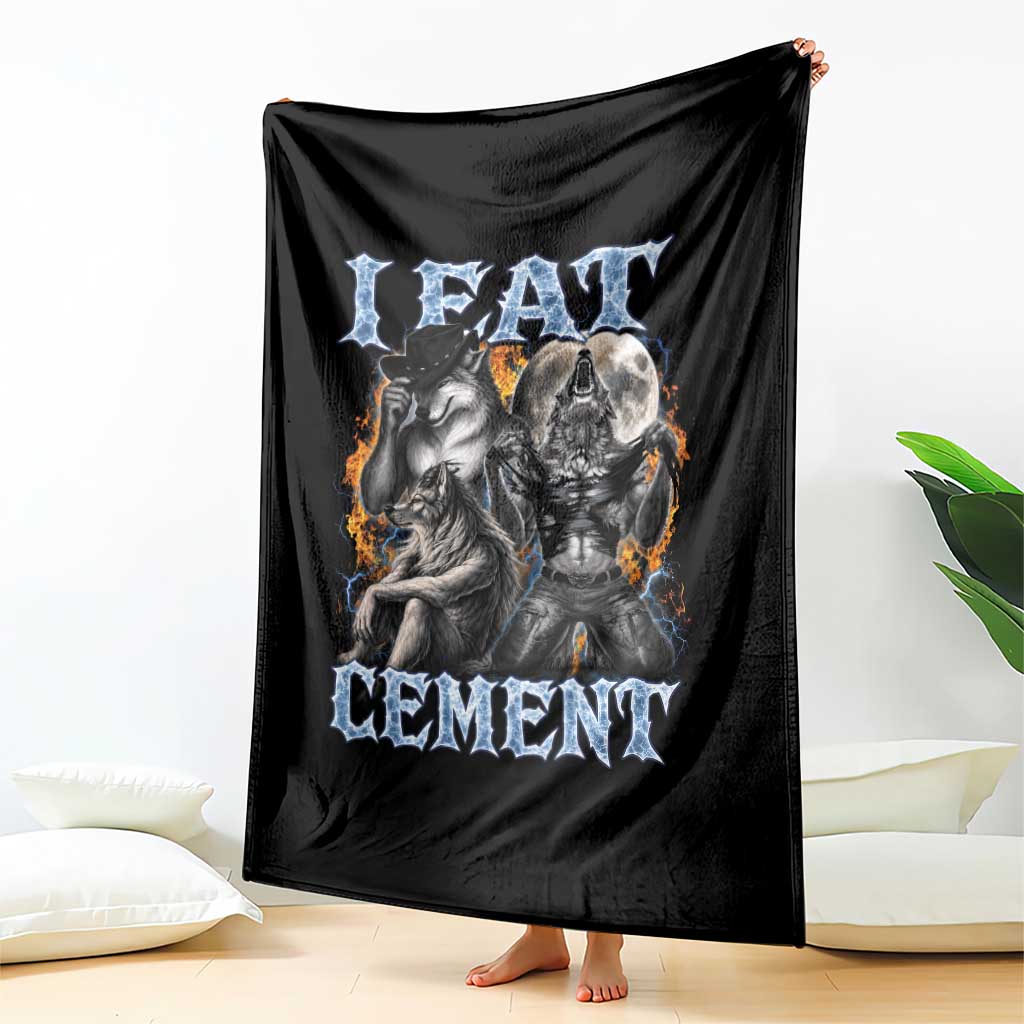 I Eat Cement Funny Alpha Wolf Meme Throw Blanket Stupid Brainrot Meme Edging Werewolf Boootleg Graphic TS11 Print Your Wear