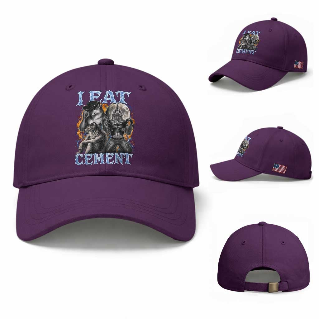 I Eat Cement Funny Alpha Wolf Meme Baseball Cap Stupid Brainrot Meme Edging Werewolf Boootleg Graphic TS11 Baseball Cap Universal Fit Purple Print Your Wear