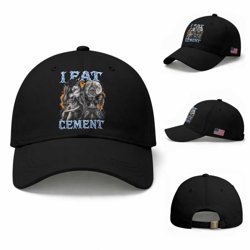I Eat Cement Funny Alpha Wolf Meme Baseball Cap Stupid Brainrot Meme Edging Werewolf Boootleg Graphic TS11 Baseball Cap Universal Fit Black Print Your Wear
