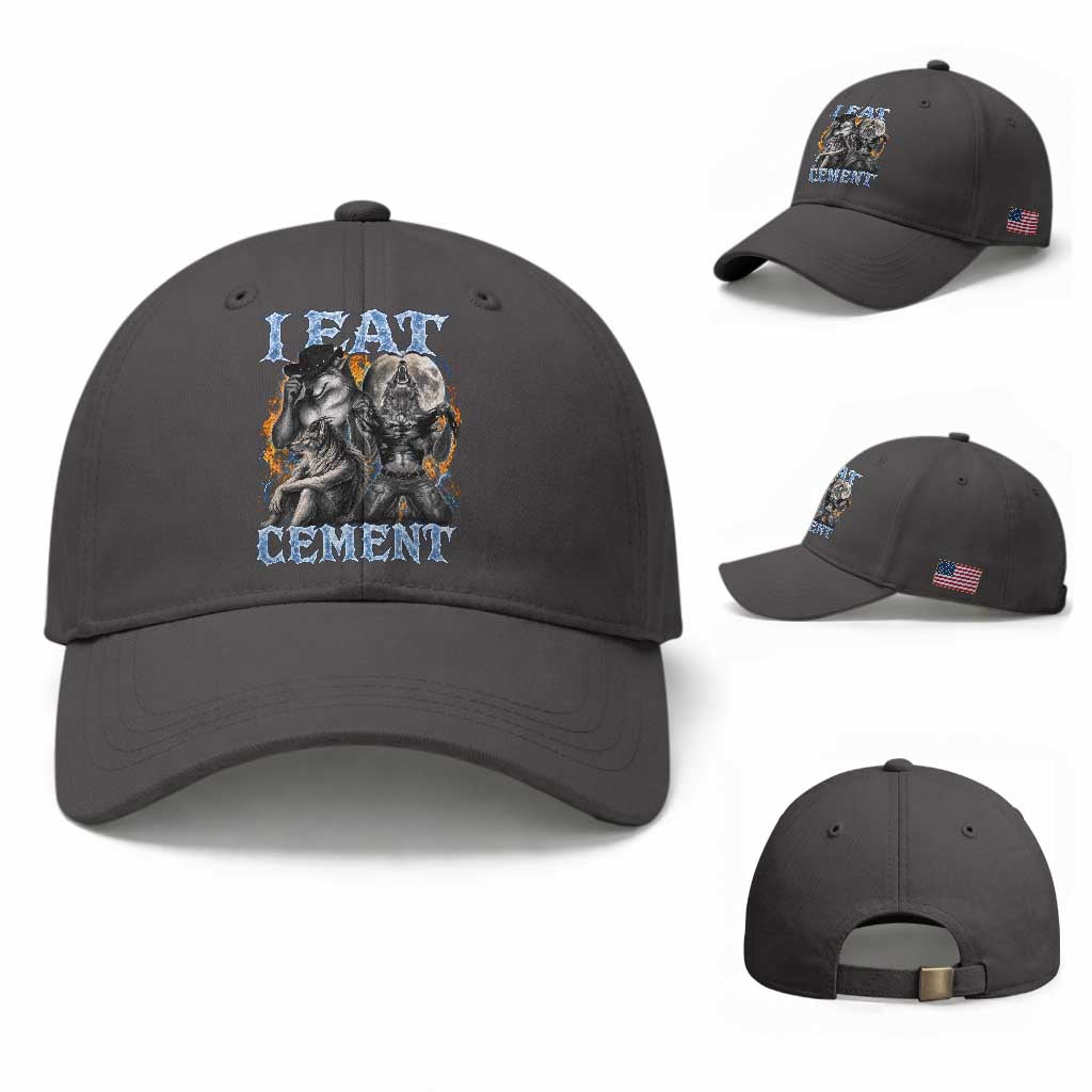 I Eat Cement Funny Alpha Wolf Meme Baseball Cap Stupid Brainrot Meme Edging Werewolf Boootleg Graphic TS11 Baseball Cap Universal Fit Dark Gray Print Your Wear