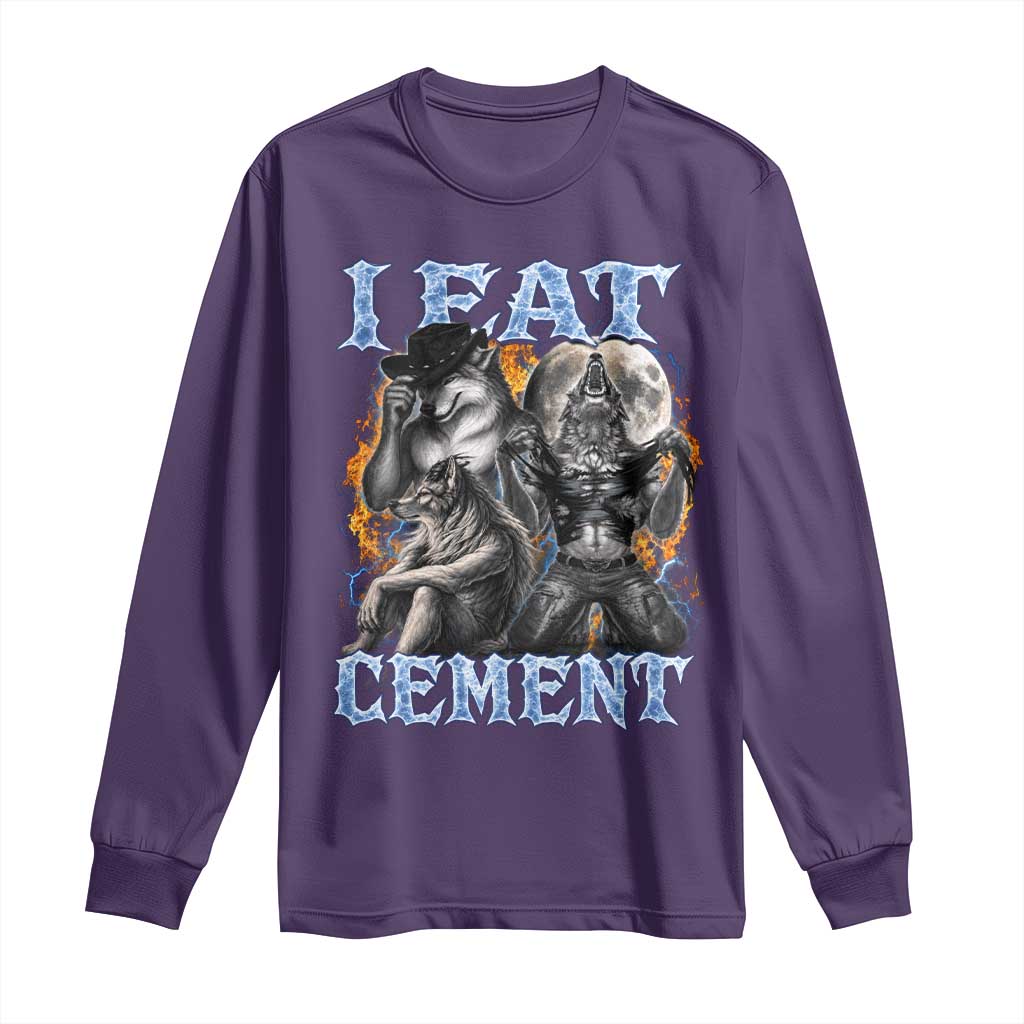 I Eat Cement Funny Alpha Wolf Meme Long Sleeve Shirt Stupid Brainrot Meme Edging Werewolf Boootleg Graphic TS11 Purple Print Your Wear