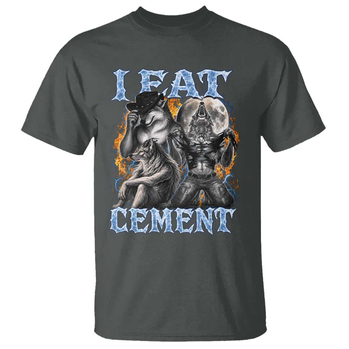 I Eat Cement Funny Alpha Wolf Meme T Shirt Stupid Brainrot Meme Edging Werewolf Boootleg Graphic TS11 Dark Heather Print Your Wear