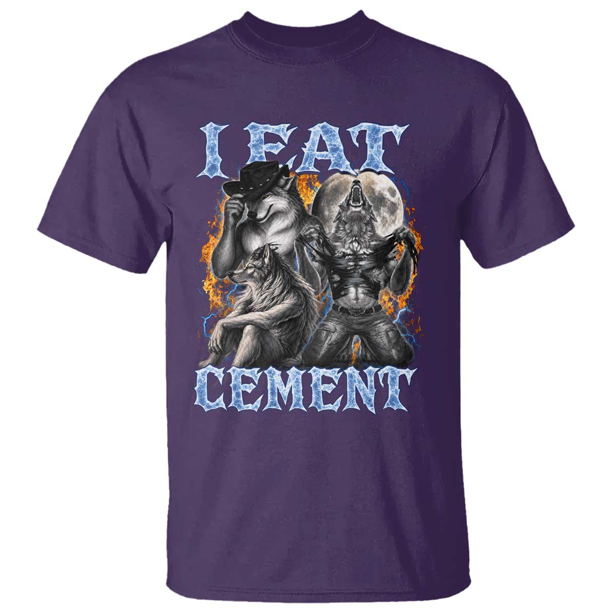 I Eat Cement Funny Alpha Wolf Meme T Shirt Stupid Brainrot Meme Edging Werewolf Boootleg Graphic TS11 Purple Print Your Wear