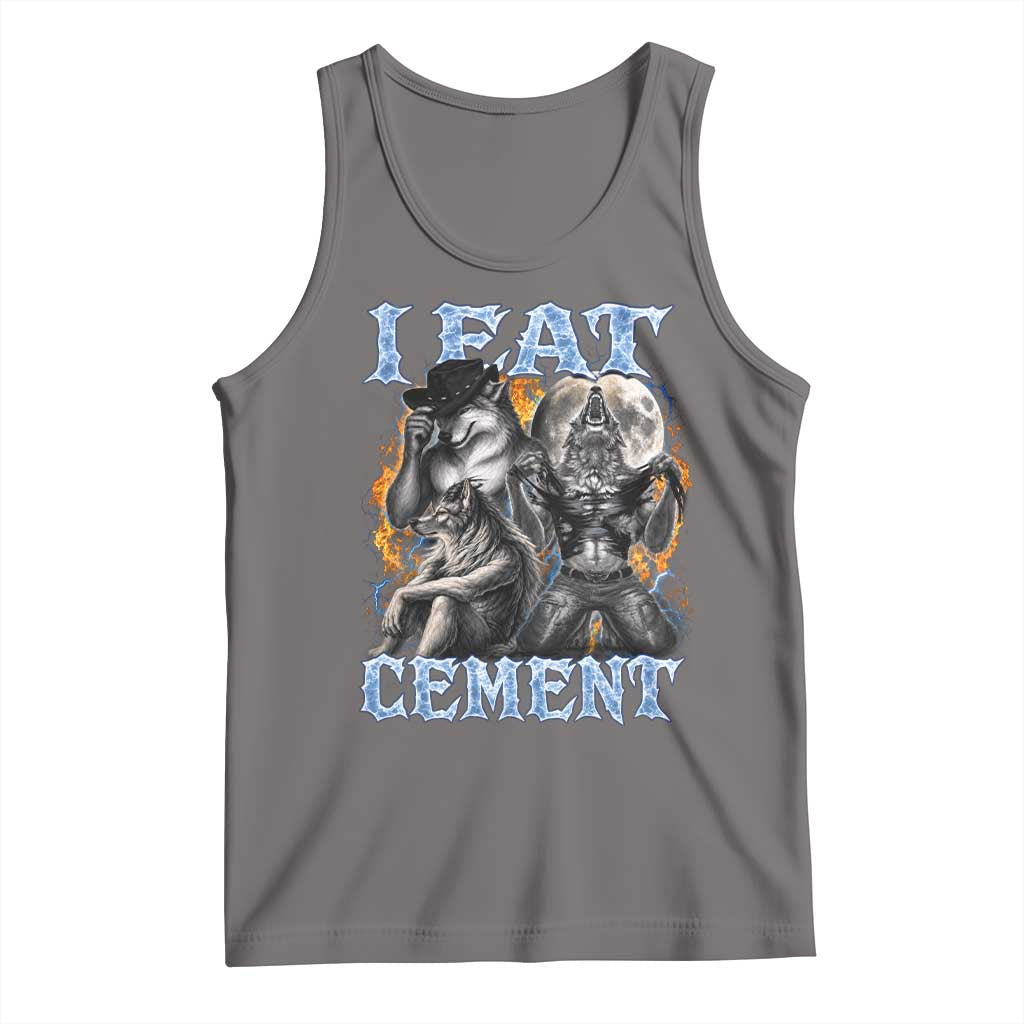 I Eat Cement Funny Alpha Wolf Meme Tank Top Stupid Brainrot Meme Edging Werewolf Boootleg Graphic TS11 Deep Heather Print Your Wear