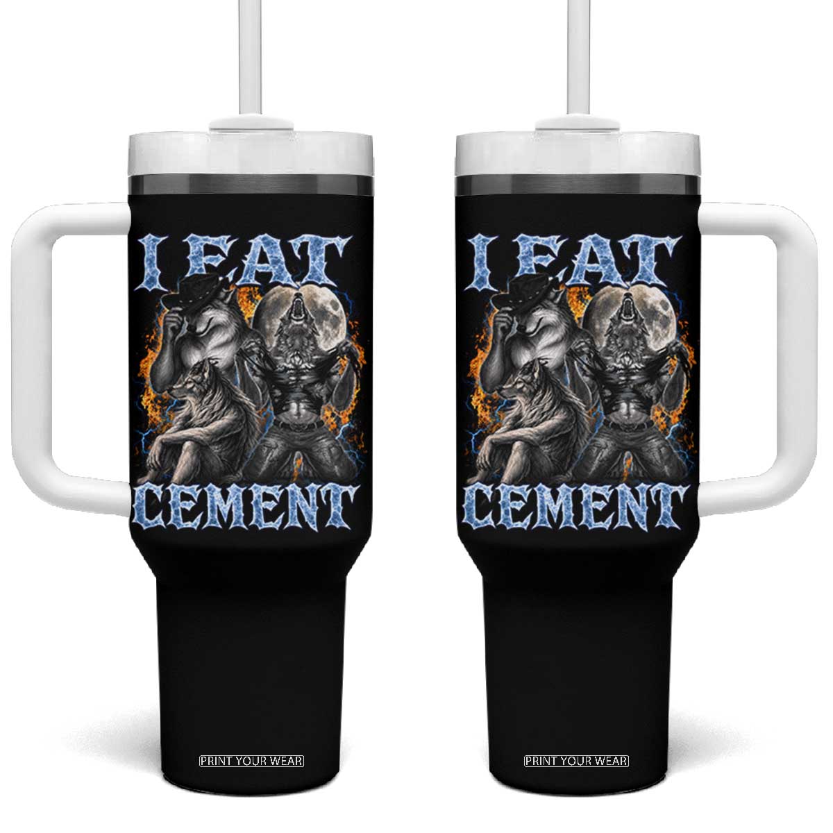 I Eat Cement Funny Alpha Wolf Meme Tumbler With Handle Stupid Brainrot Meme Edging Werewolf Boootleg Graphic TS11 One Size: 40 oz Black Print Your Wear