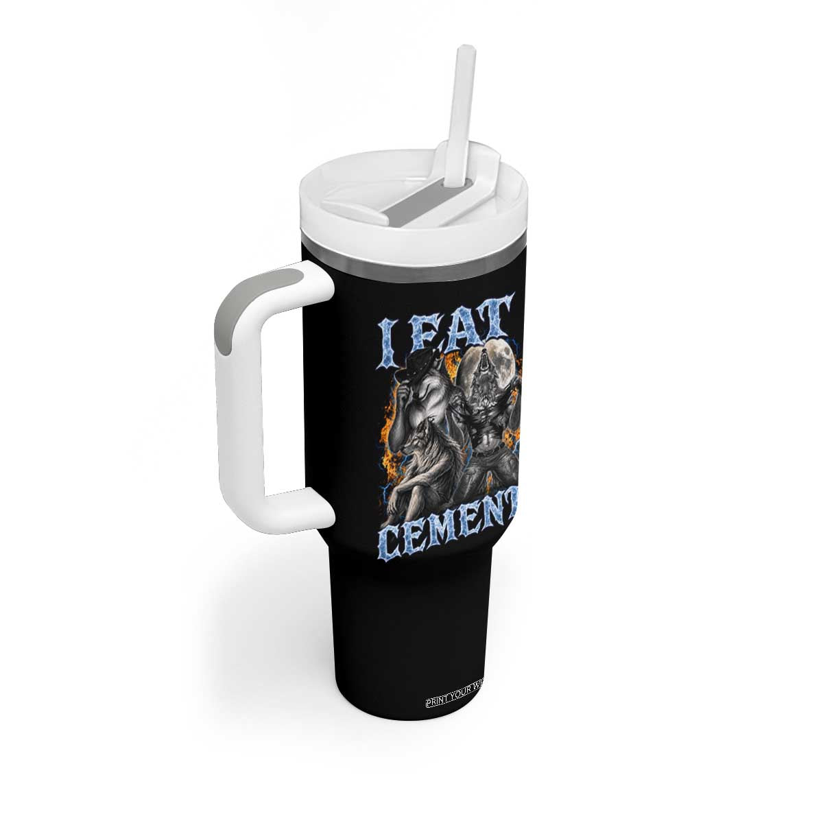 I Eat Cement Funny Alpha Wolf Meme Tumbler With Handle Stupid Brainrot Meme Edging Werewolf Boootleg Graphic TS11 Print Your Wear