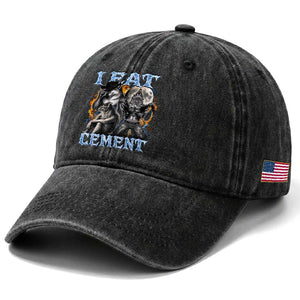 I Eat Cement Funny Alpha Wolf Meme Washed Cotton Baseball Cap Stupid Brainrot Meme Edging Werewolf Boootleg Graphic TS11 Print Your Wear