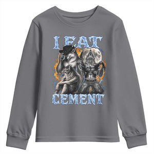 I Eat Cement Funny Alpha Wolf Meme Youth Sweatshirt Stupid Brainrot Meme Edging Werewolf Boootleg Graphic TS11 Charcoal Print Your Wear