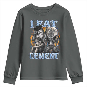 I Eat Cement Funny Alpha Wolf Meme Youth Sweatshirt Stupid Brainrot Meme Edging Werewolf Boootleg Graphic TS11 Dark Heather Print Your Wear