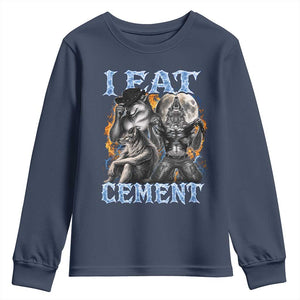 I Eat Cement Funny Alpha Wolf Meme Youth Sweatshirt Stupid Brainrot Meme Edging Werewolf Boootleg Graphic TS11 Navy Print Your Wear