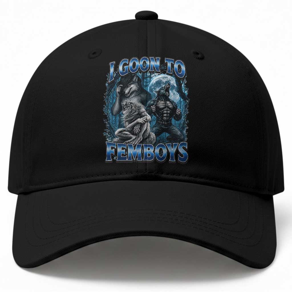 I Goon to Femboys Funny Edging Alpha Wolf Baseball Cap Stupid Brainrot Meme TS11 Print Your Wear