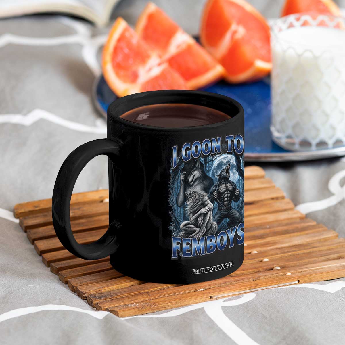 I Goon to Femboys Funny Edging Alpha Wolf Coffee Mug Stupid Brainrot Meme TS11 Print Your Wear