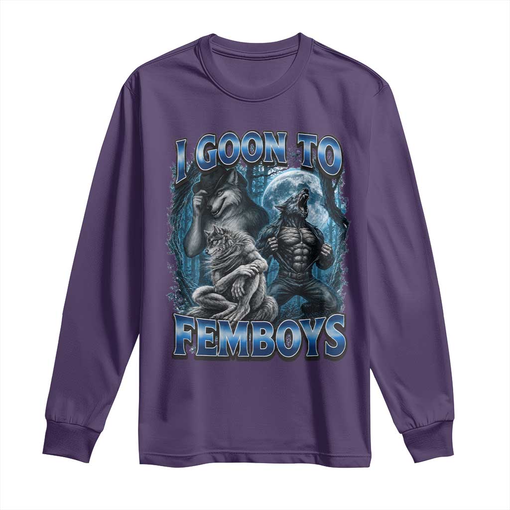 I Goon to Femboys Funny Edging Alpha Wolf Long Sleeve Shirt Stupid Brainrot Meme TS11 Purple Print Your Wear