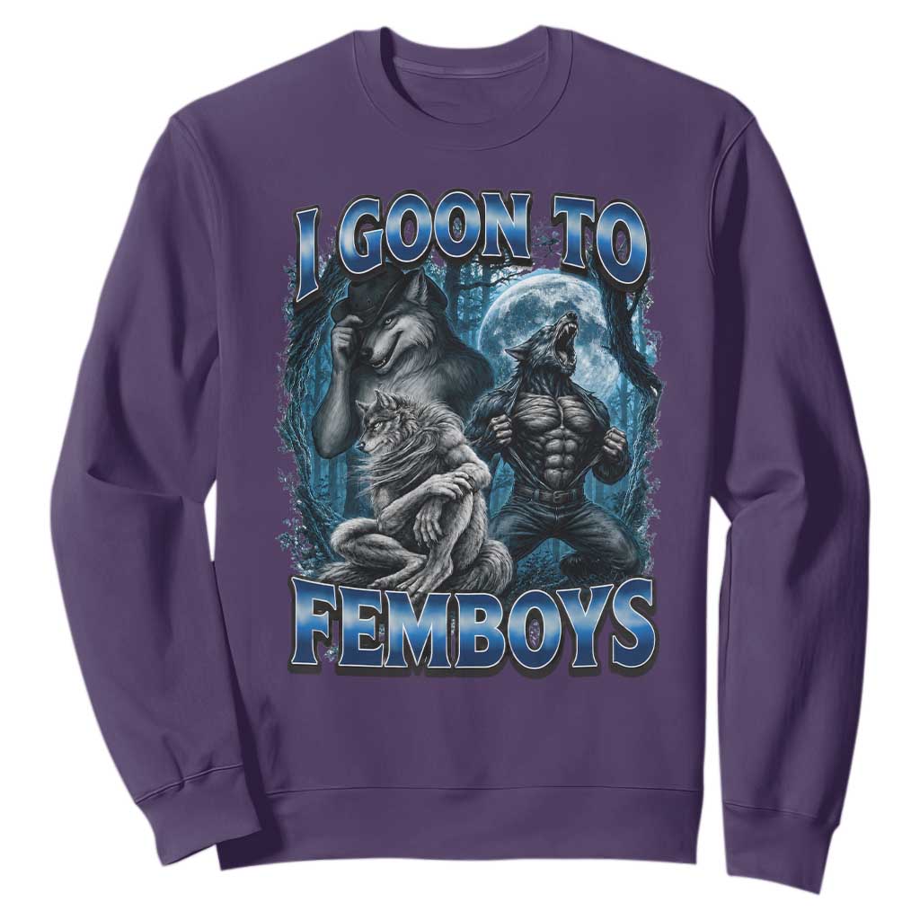I Goon to Femboys Funny Edging Alpha Wolf Sweatshirt Stupid Brainrot Meme TS11 Purple Print Your Wear