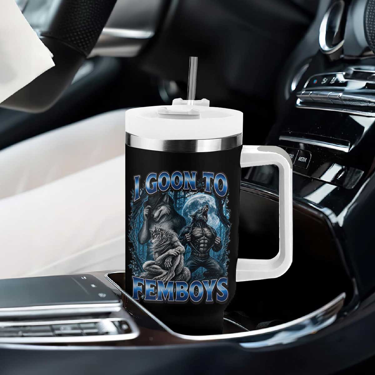 I Goon to Femboys Funny Edging Alpha Wolf Tumbler With Handle Stupid Brainrot Meme TS11 Print Your Wear