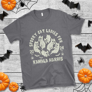 Funny Harris Halloween T Shirt Spooky Cat Ladies For Kamala Harris 2024 Ghost Cat TS11 Charcoal Print Your Wear