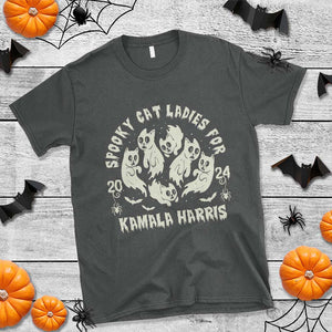 Funny Harris Halloween T Shirt Spooky Cat Ladies For Kamala Harris 2024 Ghost Cat TS11 Dark Heather Print Your Wear