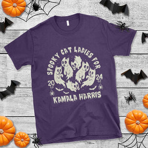 Funny Harris Halloween T Shirt Spooky Cat Ladies For Kamala Harris 2024 Ghost Cat TS11 Purple Print Your Wear