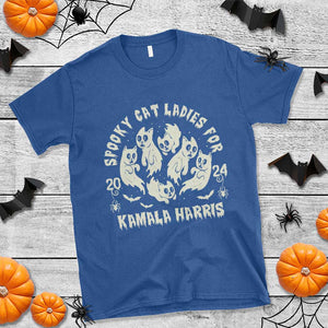 Funny Harris Halloween T Shirt Spooky Cat Ladies For Kamala Harris 2024 Ghost Cat TS11 Royal Blue Print Your Wear