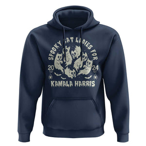 Funny Harris Halloween Hoodie Spooky Cat Ladies For Kamala Harris 2024 Ghost Cat TS11 Navy Print Your Wear