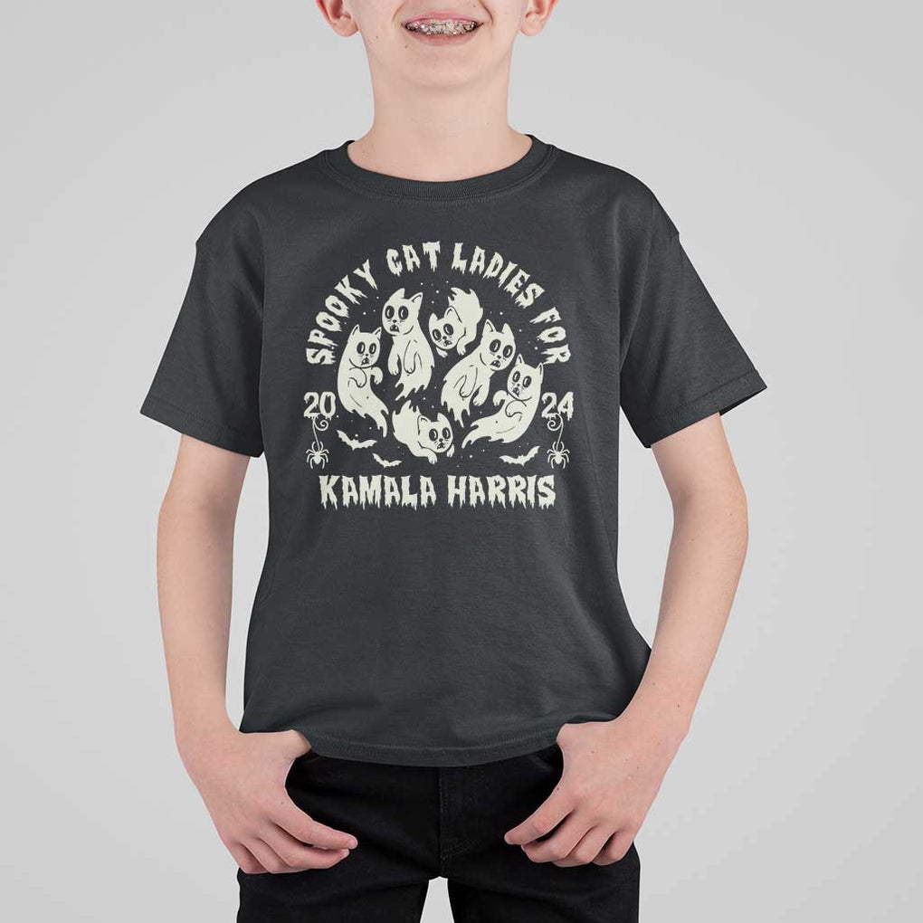 Funny Harris Halloween T Shirt For Kid Spooky Cat Ladies For Kamala Harris 2024 Ghost Cat TS11 Black Print Your Wear