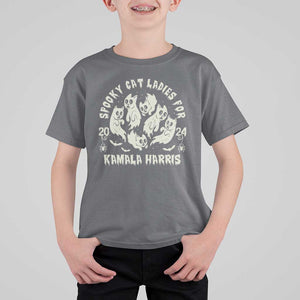 Funny Harris Halloween T Shirt For Kid Spooky Cat Ladies For Kamala Harris 2024 Ghost Cat TS11 Charcoal Print Your Wear