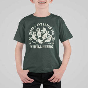 Funny Harris Halloween T Shirt For Kid Spooky Cat Ladies For Kamala Harris 2024 Ghost Cat TS11 Dark Forest Green Print Your Wear