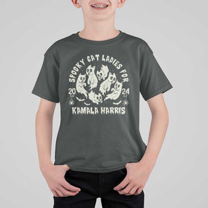 Funny Harris Halloween T Shirt For Kid Spooky Cat Ladies For Kamala Harris 2024 Ghost Cat TS11 Dark Heather Print Your Wear