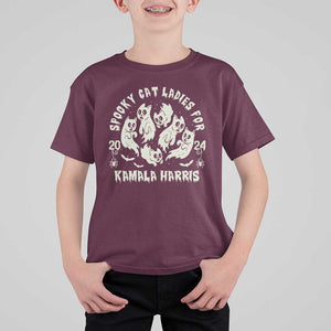 Funny Harris Halloween T Shirt For Kid Spooky Cat Ladies For Kamala Harris 2024 Ghost Cat TS11 Maroon Print Your Wear