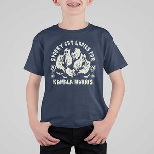 Funny Harris Halloween T Shirt For Kid Spooky Cat Ladies For Kamala Harris 2024 Ghost Cat TS11 Navy Print Your Wear