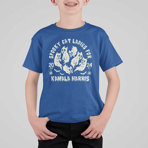 Funny Harris Halloween T Shirt For Kid Spooky Cat Ladies For Kamala Harris 2024 Ghost Cat TS11 Royal Blue Print Your Wear