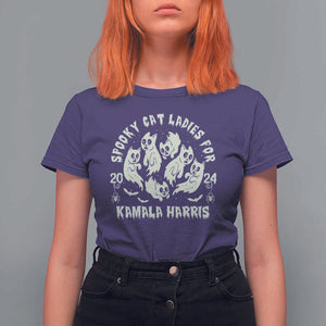 Funny Harris Halloween T Shirt For Women Spooky Cat Ladies For Kamala Harris 2024 Ghost Cat TS11 Purple Print Your Wear