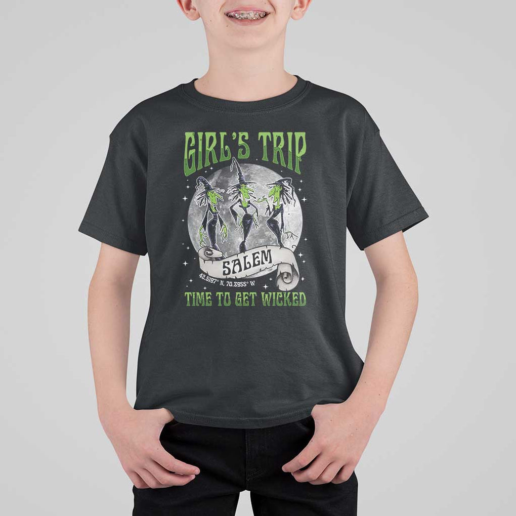 Halloween Witches T Shirt For Kid Girl's Trip Salem Time To Get Wicked Moon TS11 Black Print Your Wear