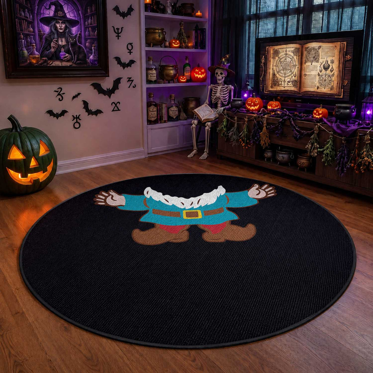 Funny Halloween Round Rug Garden Gnome Body Costume Beard