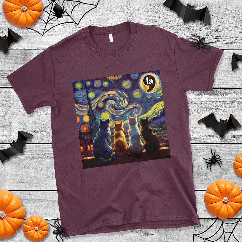 Funny Harris Halloween T Shirt Comma La Kamala Starry Night Van Gogh Cats Punctuation TS11 Maroon Print Your Wear