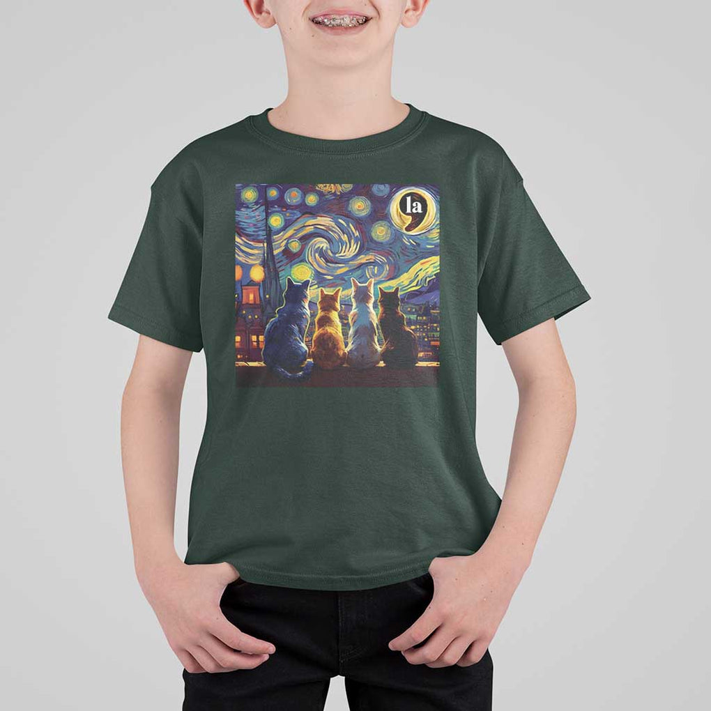 Funny Harris Halloween T Shirt For Kid Comma La Kamala Starry Night Van Gogh Cats Punctuation TS11 Dark Forest Green Print Your Wear