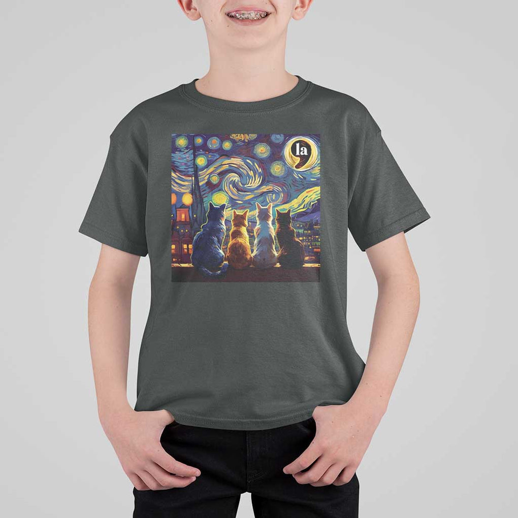 Funny Harris Halloween T Shirt For Kid Comma La Kamala Starry Night Van Gogh Cats Punctuation TS11 Dark Heather Print Your Wear