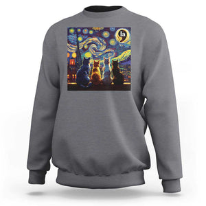 Funny Harris Halloween Sweatshirt Comma La Kamala Starry Night Van Gogh Cats Punctuation TS11 Charcoal Print Your Wear