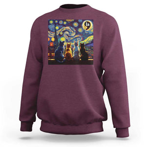 Funny Harris Halloween Sweatshirt Comma La Kamala Starry Night Van Gogh Cats Punctuation TS11 Maroon Print Your Wear