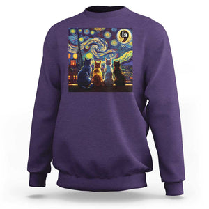 Funny Harris Halloween Sweatshirt Comma La Kamala Starry Night Van Gogh Cats Punctuation TS11 Purple Print Your Wear