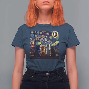 Funny Harris Halloween T Shirt For Women Comma La Kamala Starry Night Van Gogh Cats Punctuation TS11 Navy Print Your Wear