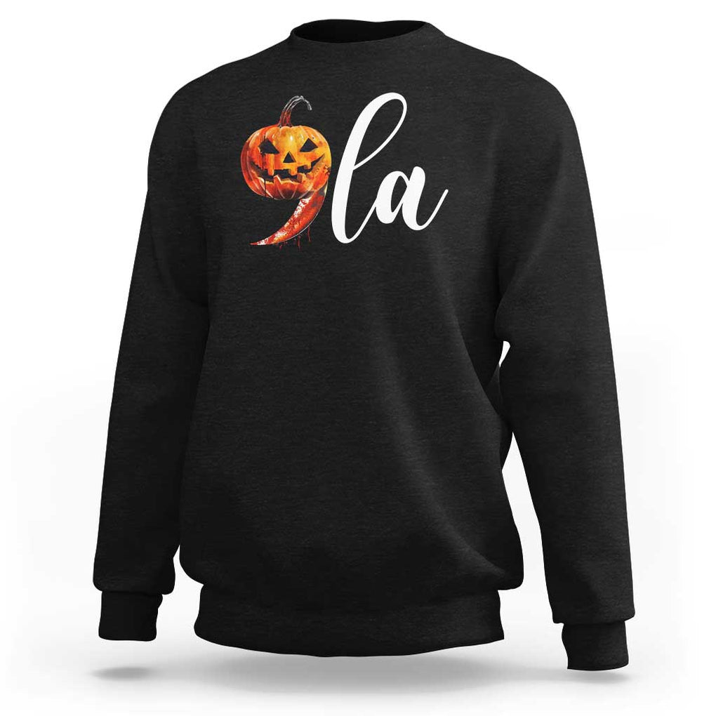 Harris Halloween Sweatshirt Comma La Kamala Horror Pumpkin Punctuation Knife TS11 Black Print Your Wear