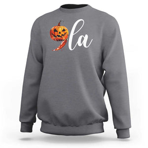 Harris Halloween Sweatshirt Comma La Kamala Horror Pumpkin Punctuation Knife TS11 Charcoal Print Your Wear